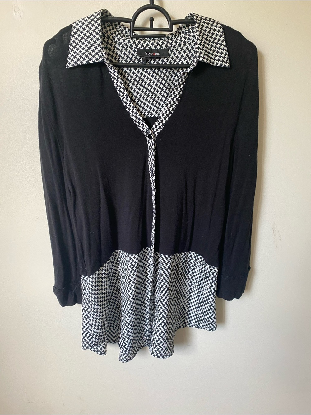 Style & Co. Black Tunic with Black-and-White Houndstooth Trim